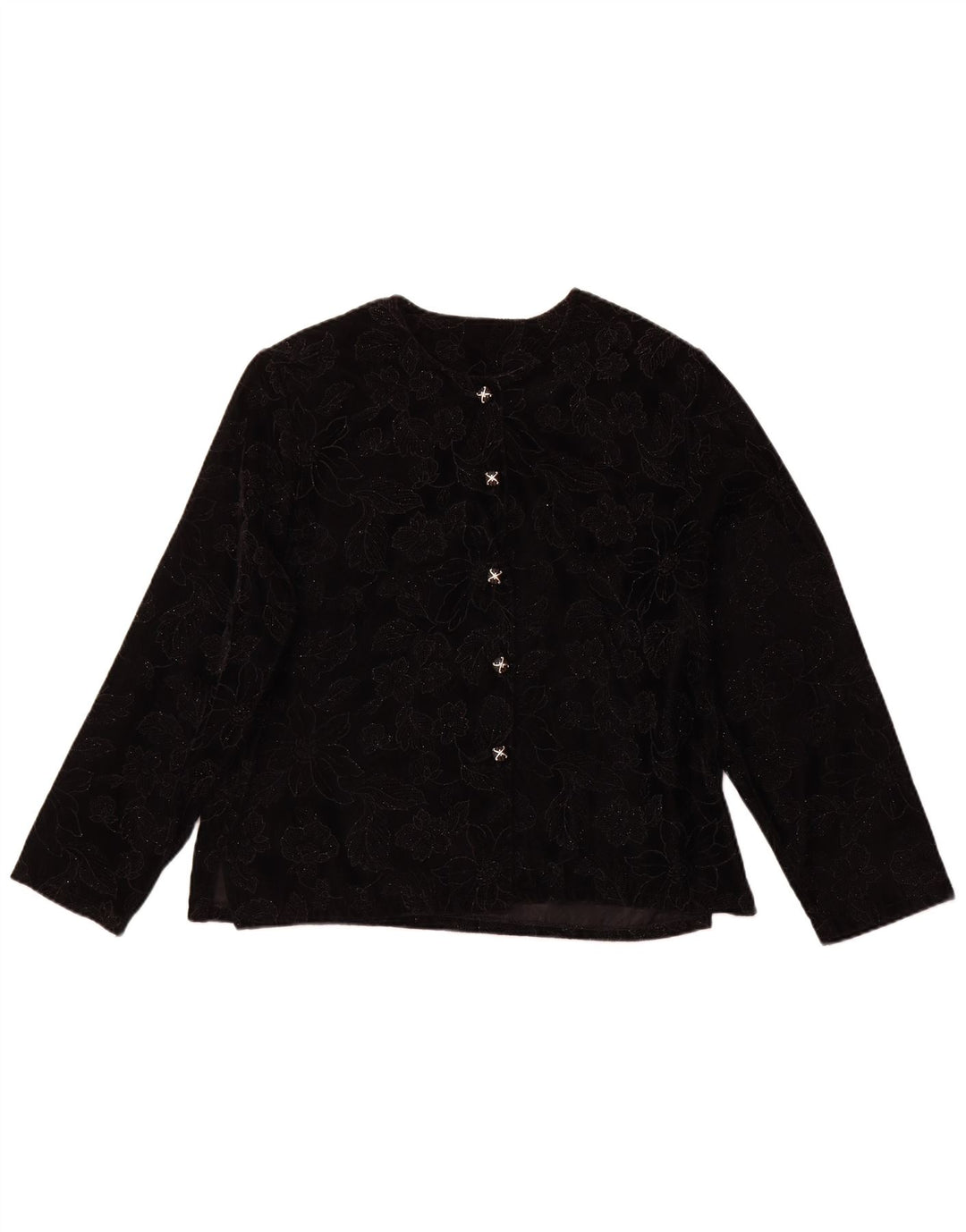 ВИНТАЖНАЯ женская блузка с длинными рукавами, Великобритания 16, большой черный цветочный принт