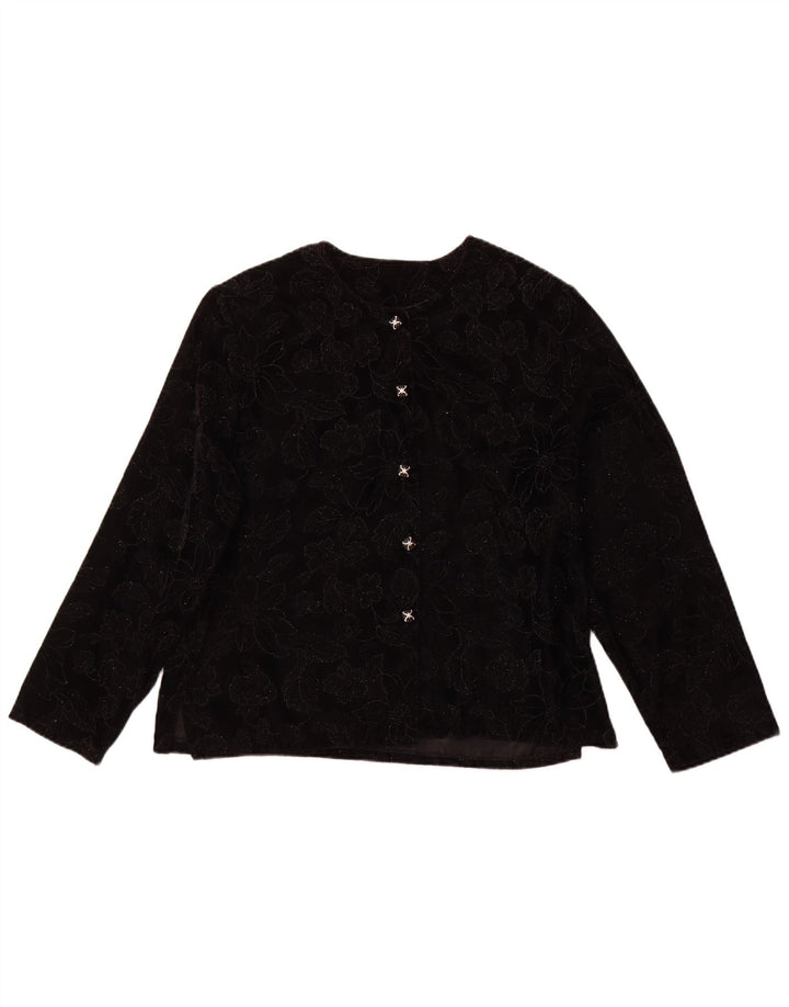 ВИНТАЖНАЯ женская блузка с длинными рукавами, Великобритания 16, большой черный цветочный принт