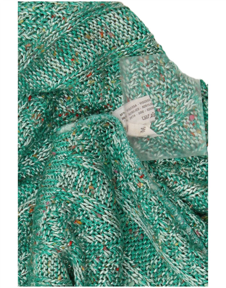 Винтажный женский джемпер с вырезом «лодочка», Великобритания, 14, средний зеленый в крапинку