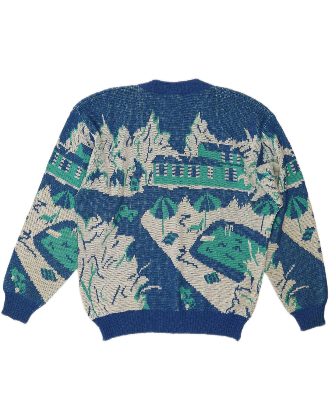 ВИНТАЖНЫЙ женский джемпер с v-образным вырезом и абстрактным узором IT 52 2XL синий