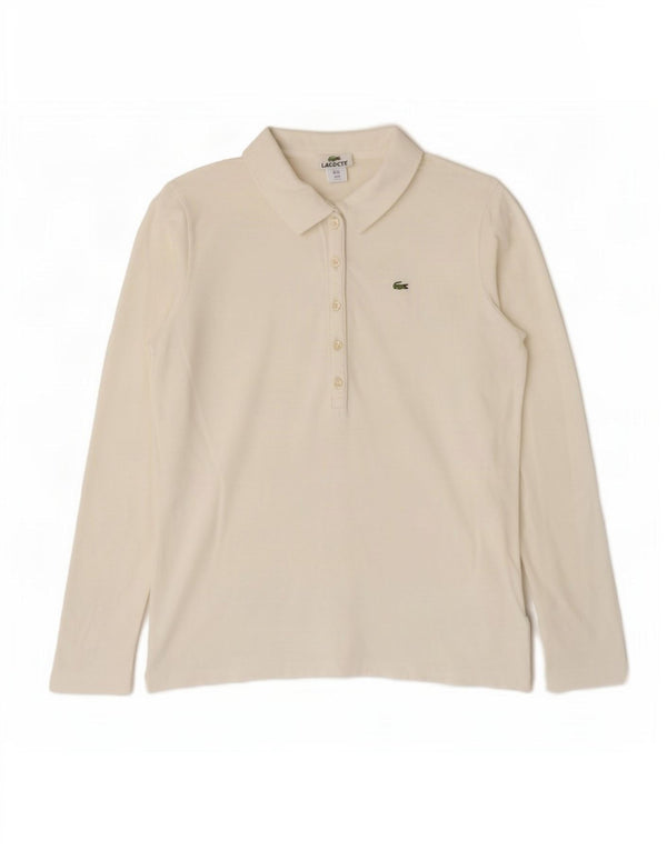 Женская рубашка поло с длинным рукавом Lacoste, размер 44, большая белая