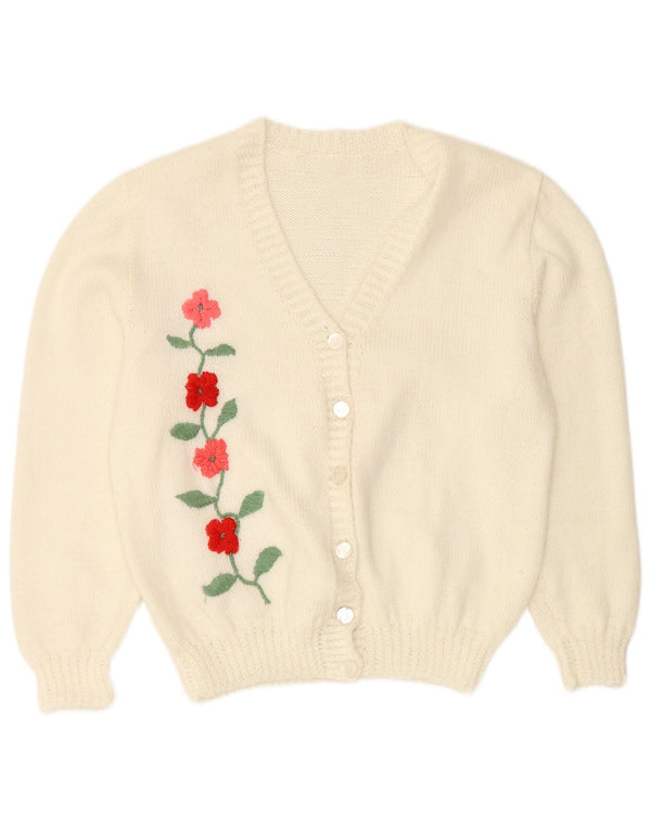 ВИНТАЖНЫЙ женский кардиган-свитер UK 16, большой белый с цветочным принтом