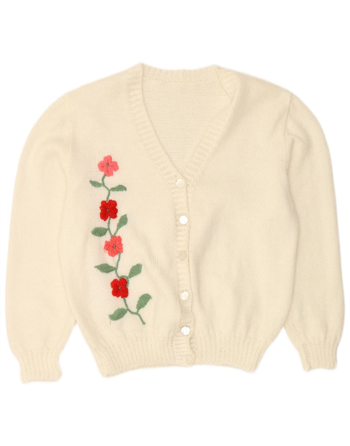 ВИНТАЖНЫЙ женский кардиган-свитер UK 16, большой белый с цветочным принтом