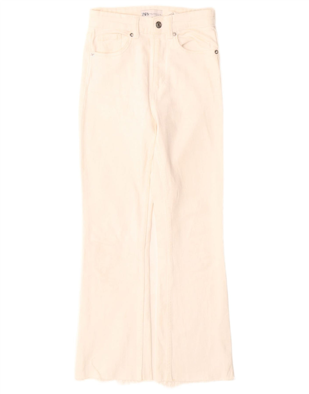 Женские потертые джинсы Bootcut с высокой посадкой Zara EU 34 2XS W24 L26 Off White