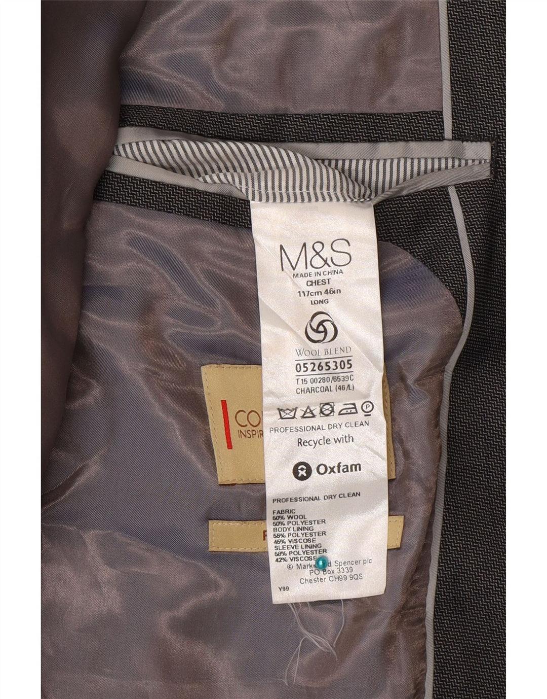 Мужской пиджак Marks & Spencer на 2 пуговицах, Великобритания, 46 XL, серый, шерстяной