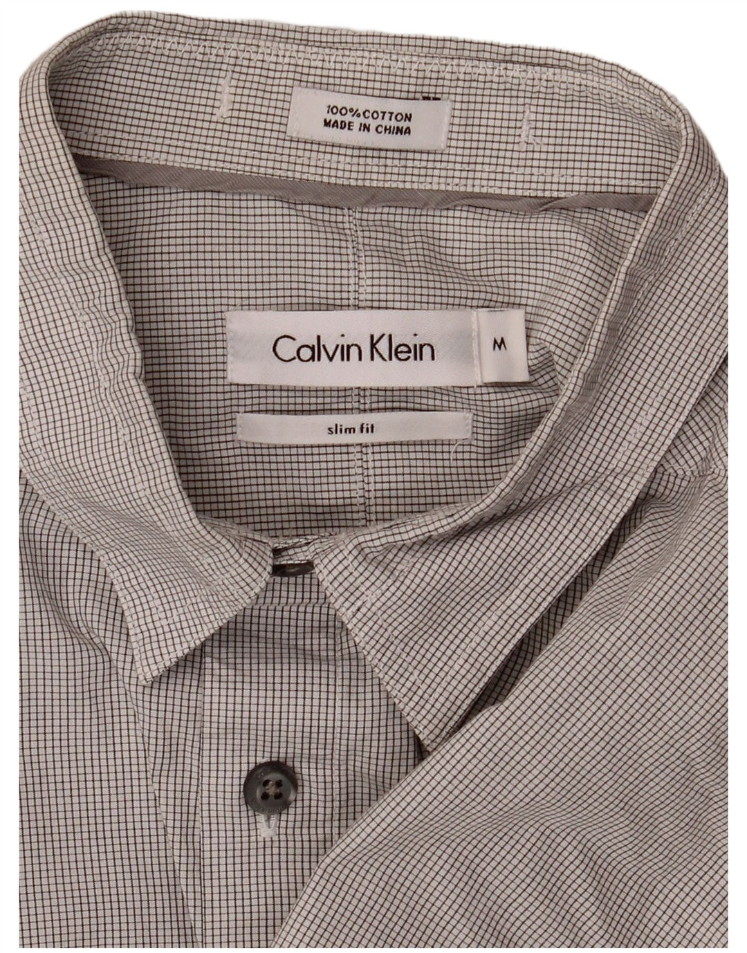 Мужская деловая рубашка приталенного кроя Calvin Klein, хлопковая клетка среднего серого цвета