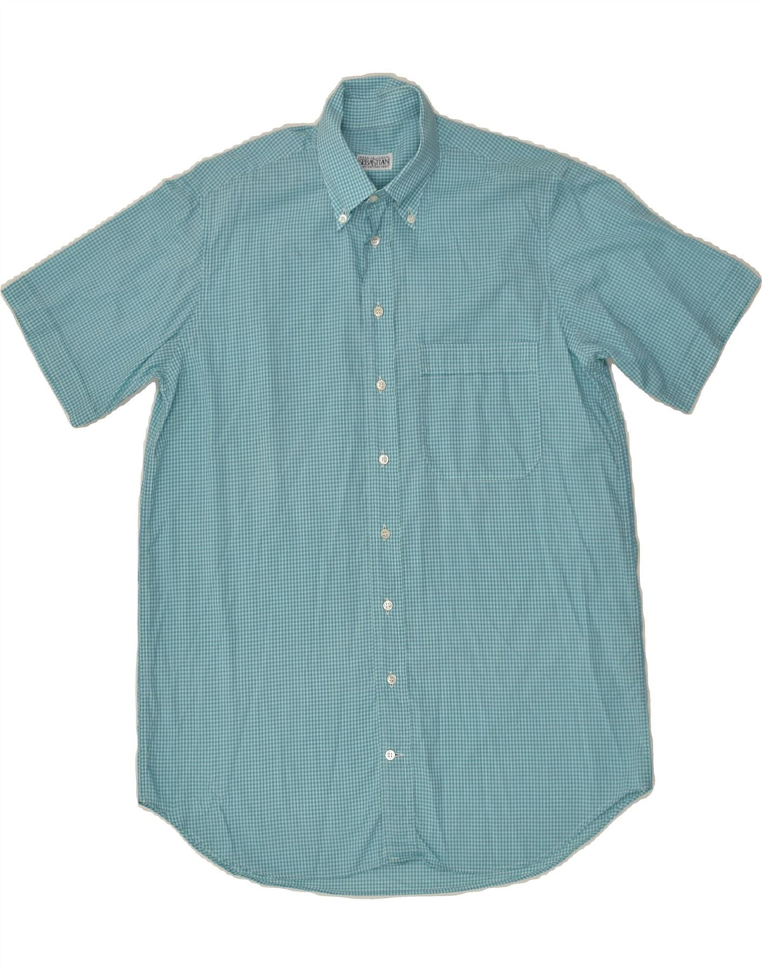 VINTAGE Mens Short Sleeve Shirt Small Turquoise Gingham | Vintage Vintage | Thrift | Second-Hand Vintage | Used Clothing | Messina Hembry 