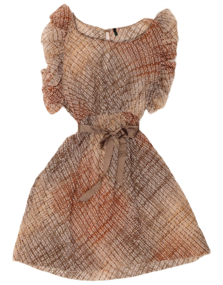 Женское платье трапециевидной формы «летучая мышь» BENETTON UK 12, средний бежевый цвет в клетку