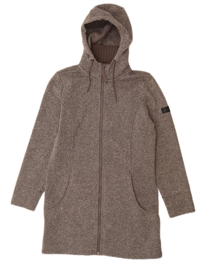 VINTAGE Женский удлиненный свитер с капюшоном на молнии UK 14, средний серый полиэстер