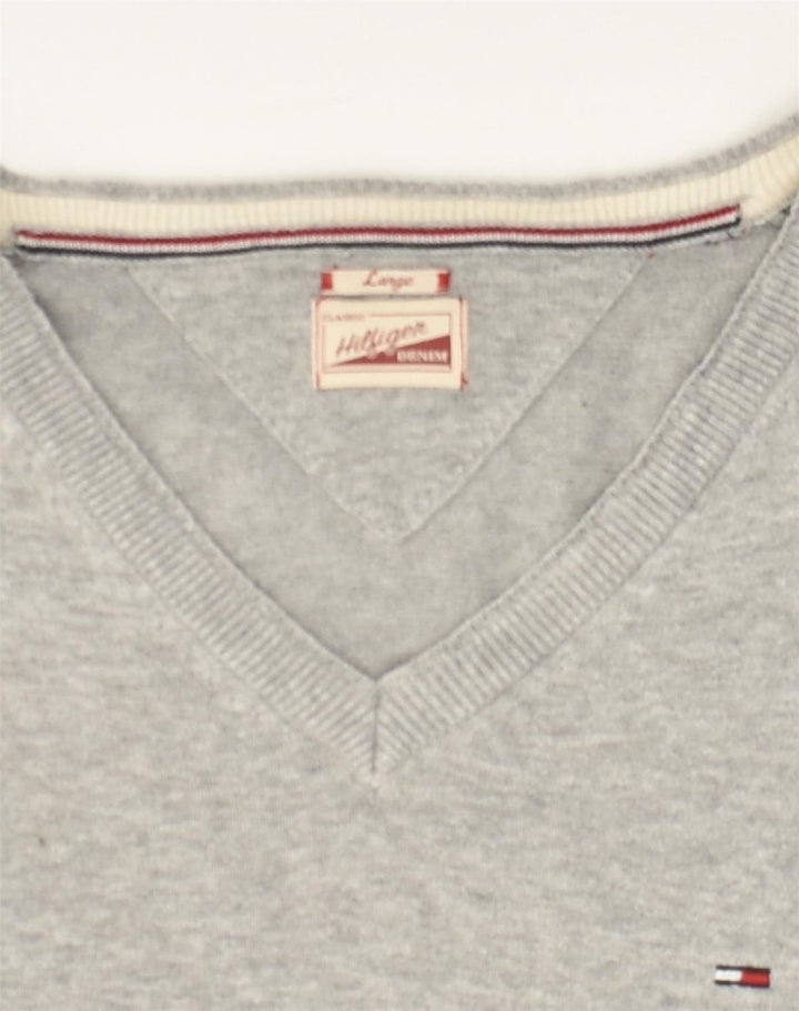 TOMMY HILFIGER Mens V-Neck Jumper Sweater Large Grey | Vintage Tommy Hilfiger | Thrift | Second-Hand Tommy Hilfiger | Used Clothing | Messina Hembry 