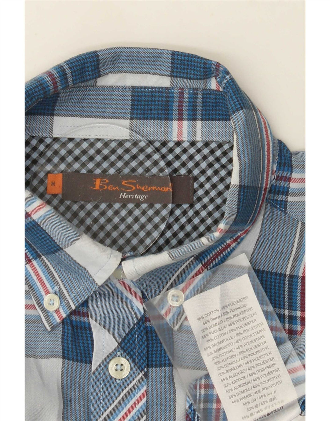 Мужская рубашка Ben Sherman, хлопковая синяя клетка среднего размера