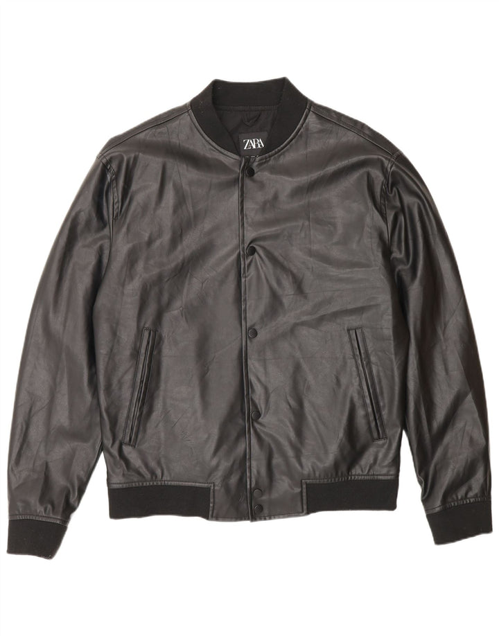 Мужская куртка из искусственной кожи Zara UK 40, большая черная, полиэстер