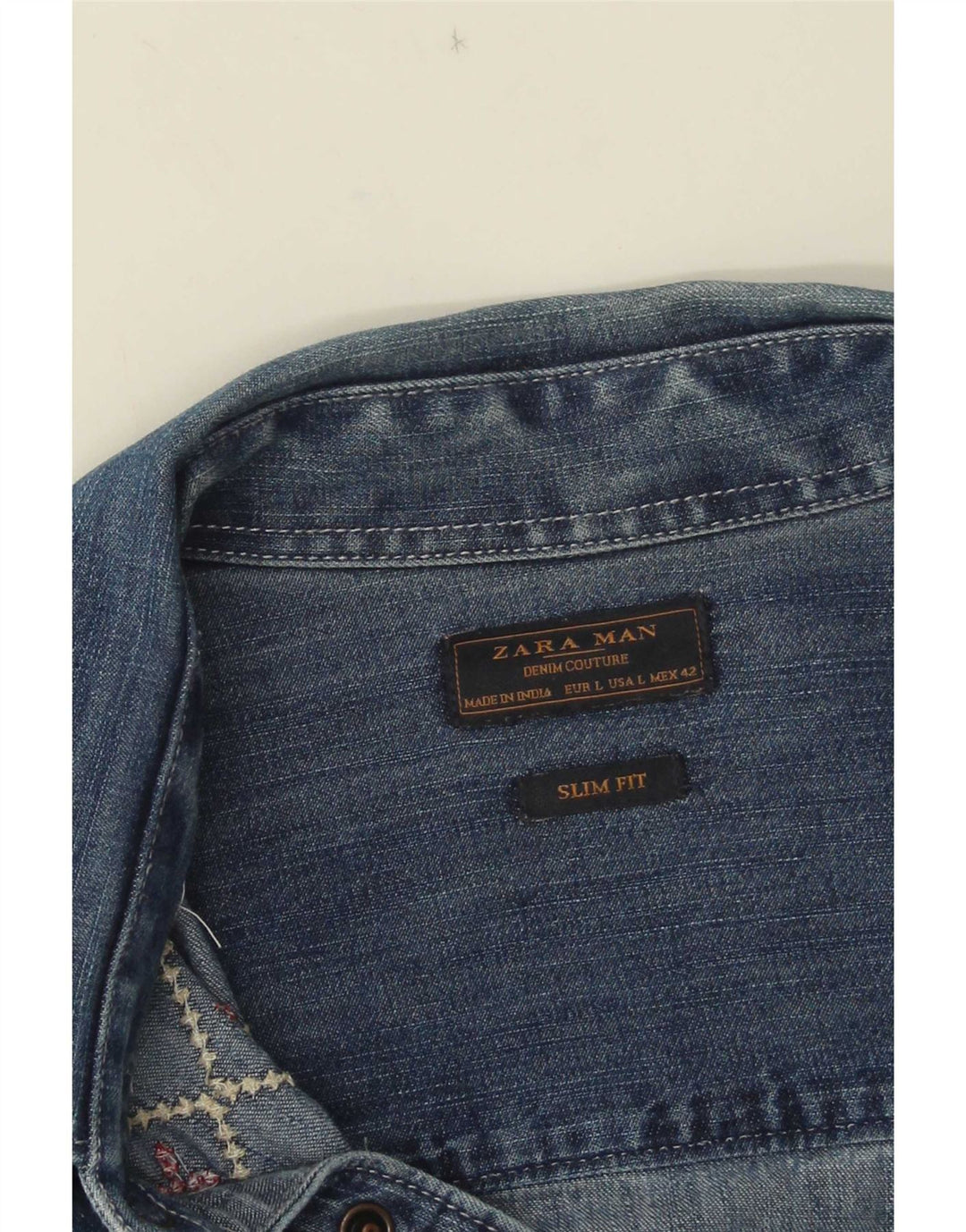 Мужская джинсовая рубашка узкого кроя Zara, большая синяя с геометрическим рисунком