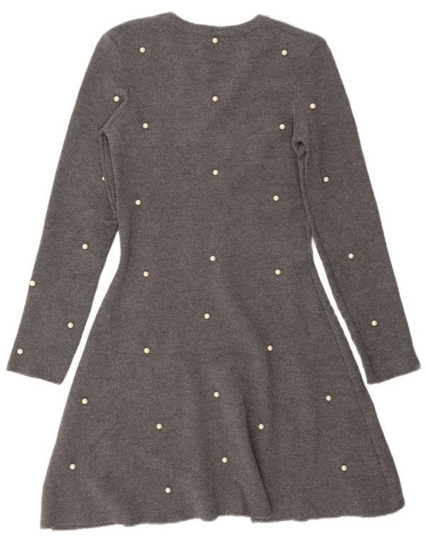 Женское платье-джемпер с длинными рукавами Zara UK 12, вискоза среднего серого цвета в крапинку