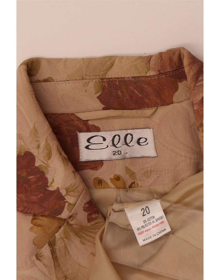 Женский пиджак ELLE на 2 пуговицах UK 20 2XL Бежевый хлопок с цветочным принтом