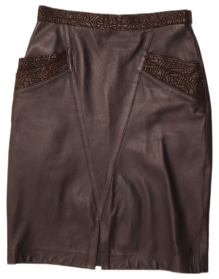 ВИНТАЖНАЯ Женская кожаная юбка W30, кожа среднего размера, черная с геометрическим узором