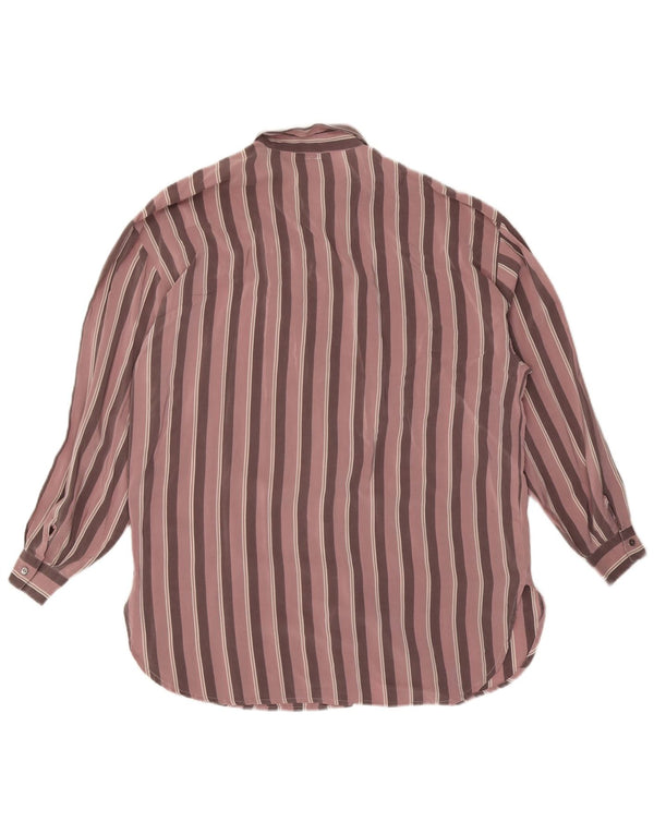 VINTAGE Womens Shirt Blouse UK 14 Large Pink Striped Silk