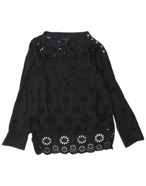 Женская блузка с длинным рукавом J. CREW, США 2 XS, черный хлопок с цветочным принтом