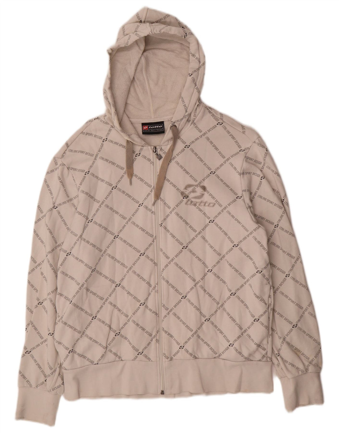 LOTTO Мужской свитер с капюшоном и молнией с графическим рисунком, средний белый хлопковый свитер