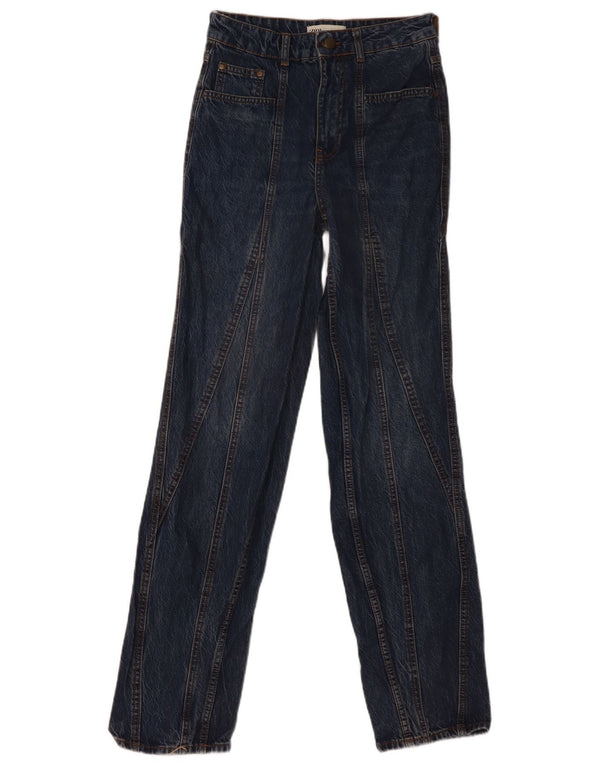 Женские прямые джинсы Zara с высокой талией EU 36 XS W26 L32 Темно-синие, хлопок