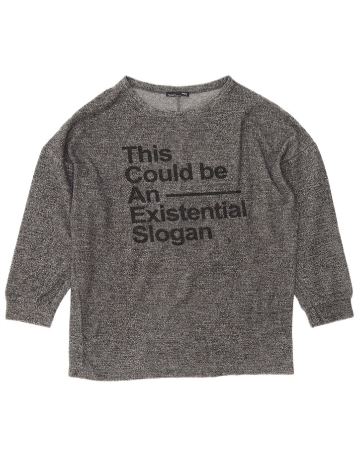 Женский оверсайз-топ с графическим рисунком Zara UK 8, маленький серый в крапинку, с длинным рукавом