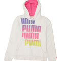 PUMA Womens Graphic Zip Hoodie Sweater UK 12 Medium White Vintage Puma and Second-Hand Puma from Messina Hembry 