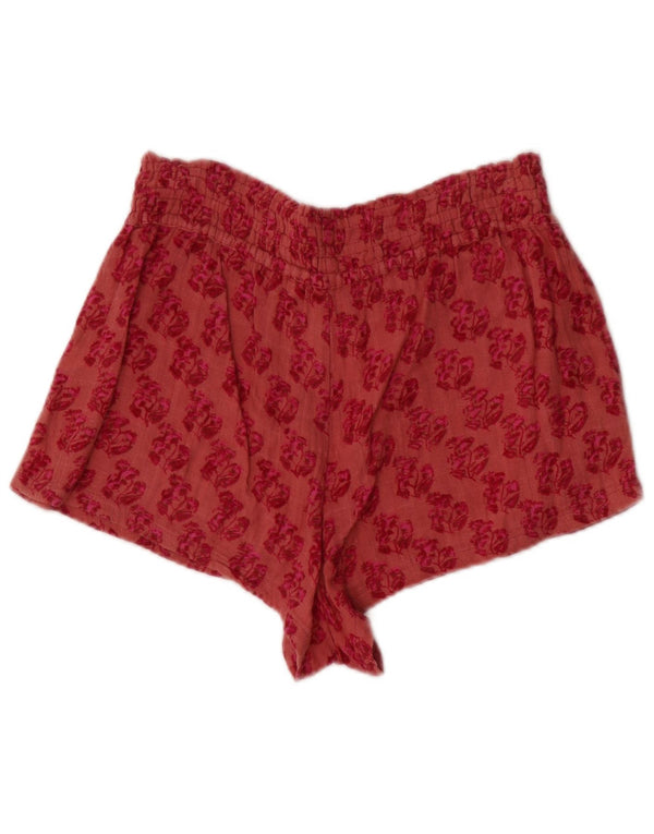 Zara Женские шорты с высокой талией, маленькие W26, розовый хлопок с цветочным принтом