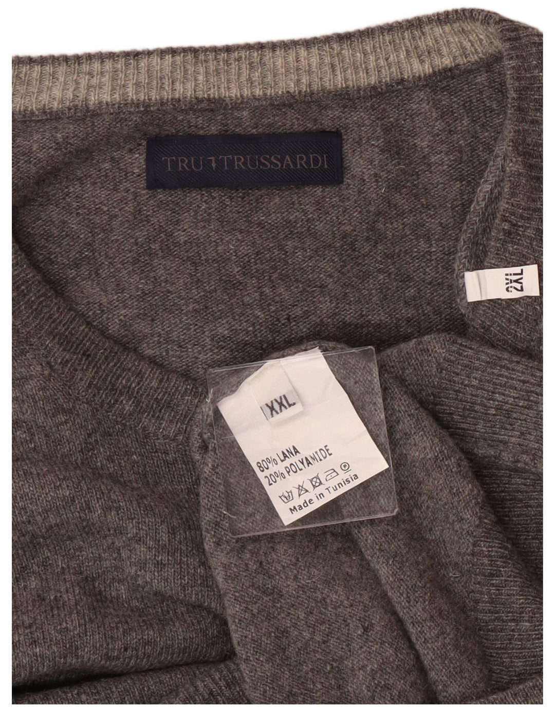 Мужской свитер Trussardi с круглым вырезом 2XL, серая шерсть