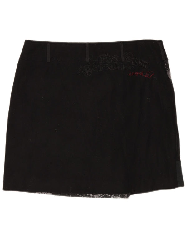 Женская мини-юбка с запахом Desigual EU 44 XL W35 Черная лоскутная шерсть