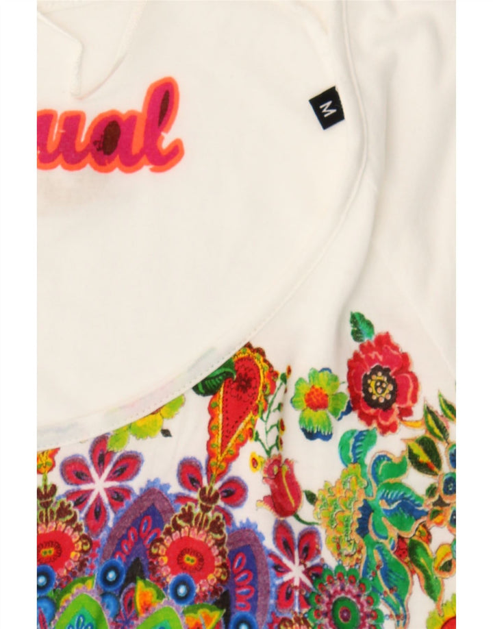 DESIGUAL Womens Graphic Top Long Sleeve UK 12 Medium White Floral Vintage Desigual and Second-Hand Desigual from Messina Hembry 