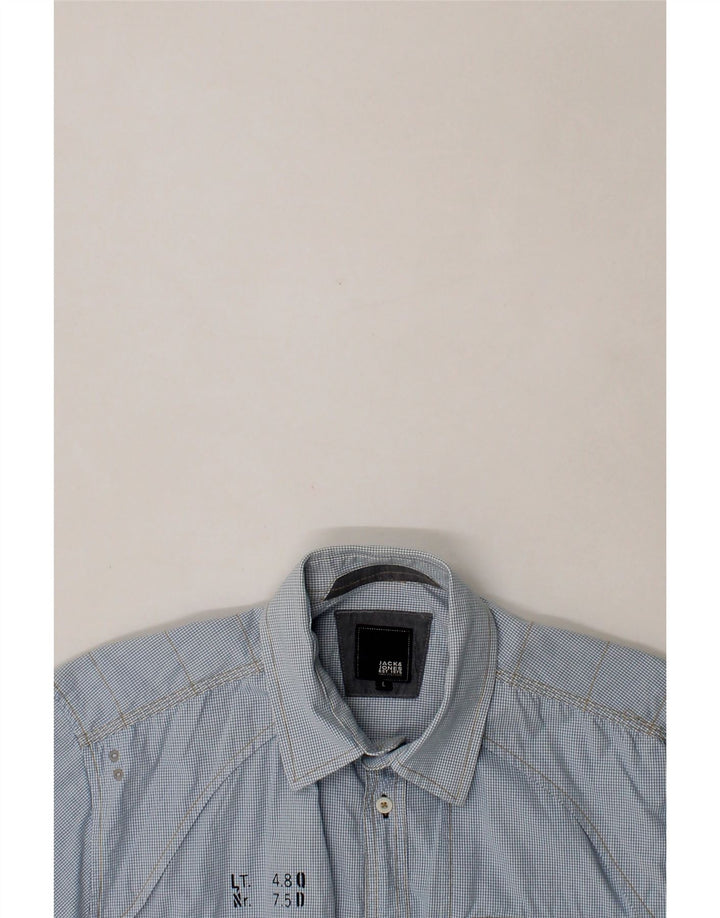 JACK & JONES Mens Graphic Short Sleeve Shirt Large Blue Check Cotton Vintage Jack & Jones and Second-Hand Jack & Jones from Messina Hembry 