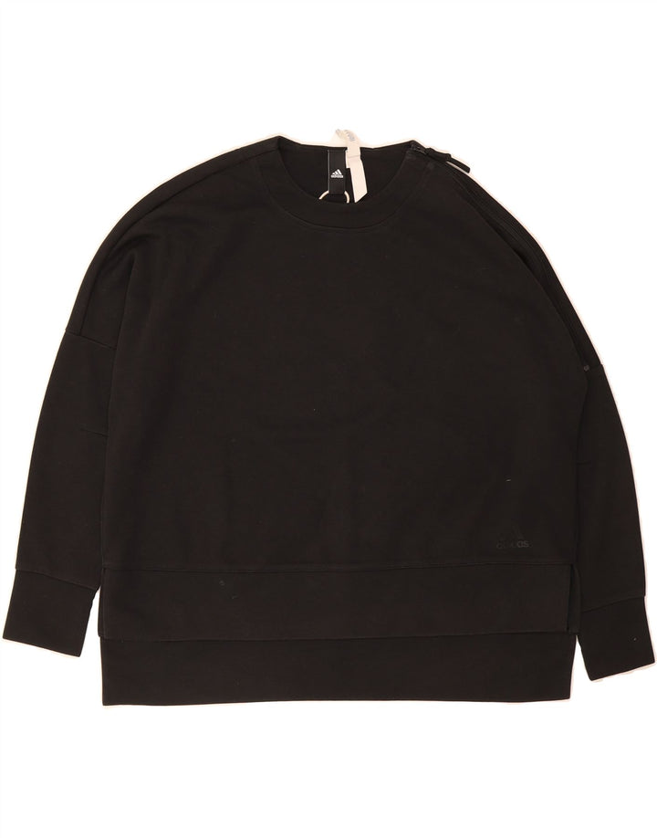 ADIDAS Womens Oversized Sweatshirt Jumper UK 10 Small Black Cotton Vintage Adidas and Second-Hand Adidas from Messina Hembry 
