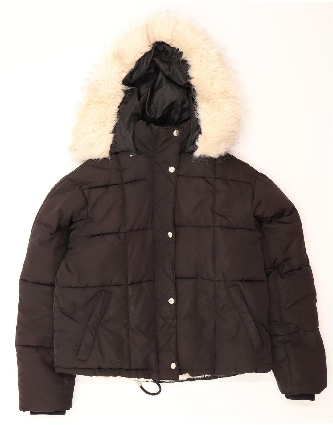 Topshop Женская утепленная куртка оверсайз с капюшоном UK 8, маленький черный полиэстер