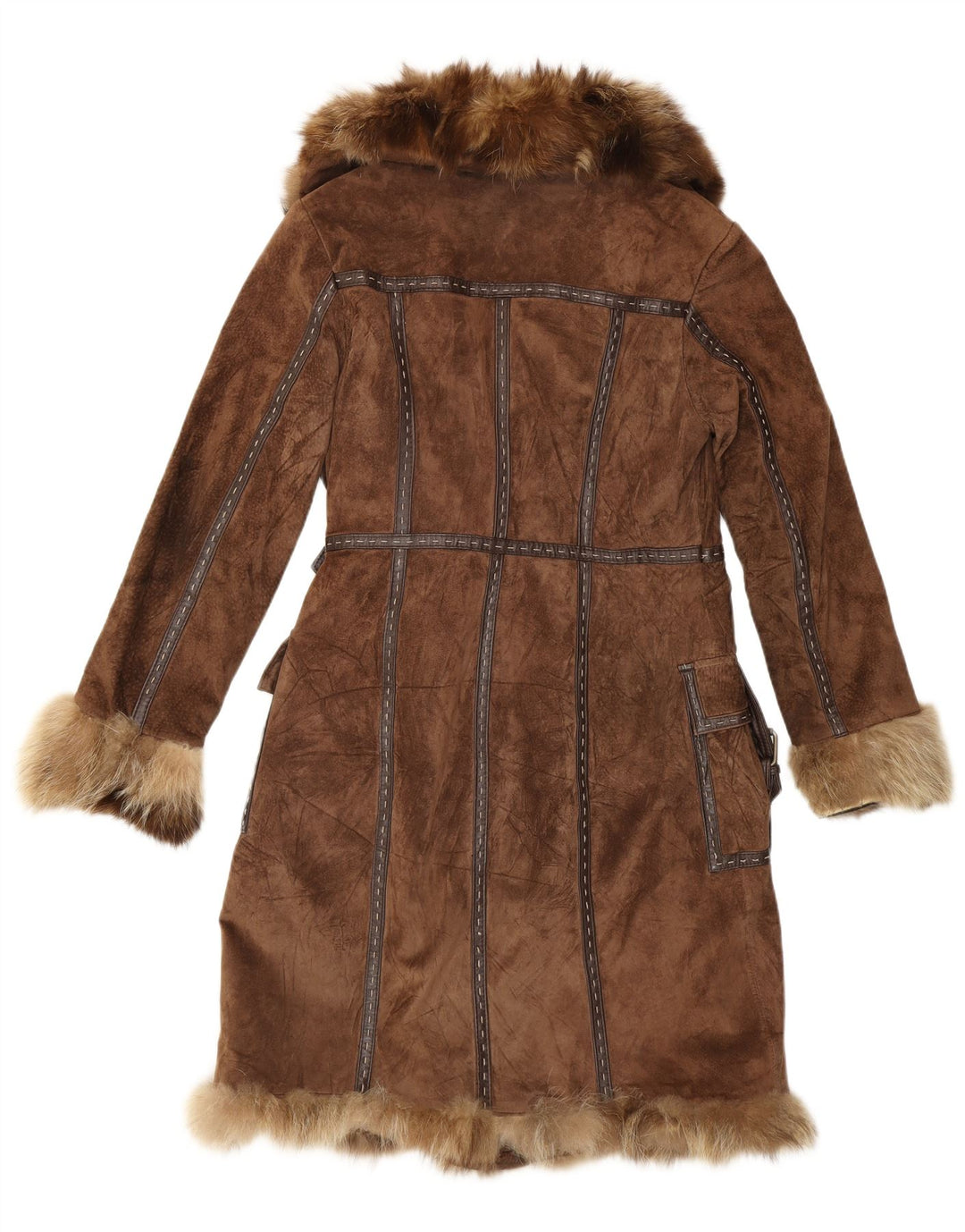 Rene Derhy Женское Замшевое Меховое Пальто UK 14 Средне-Коричневый Кожаный
