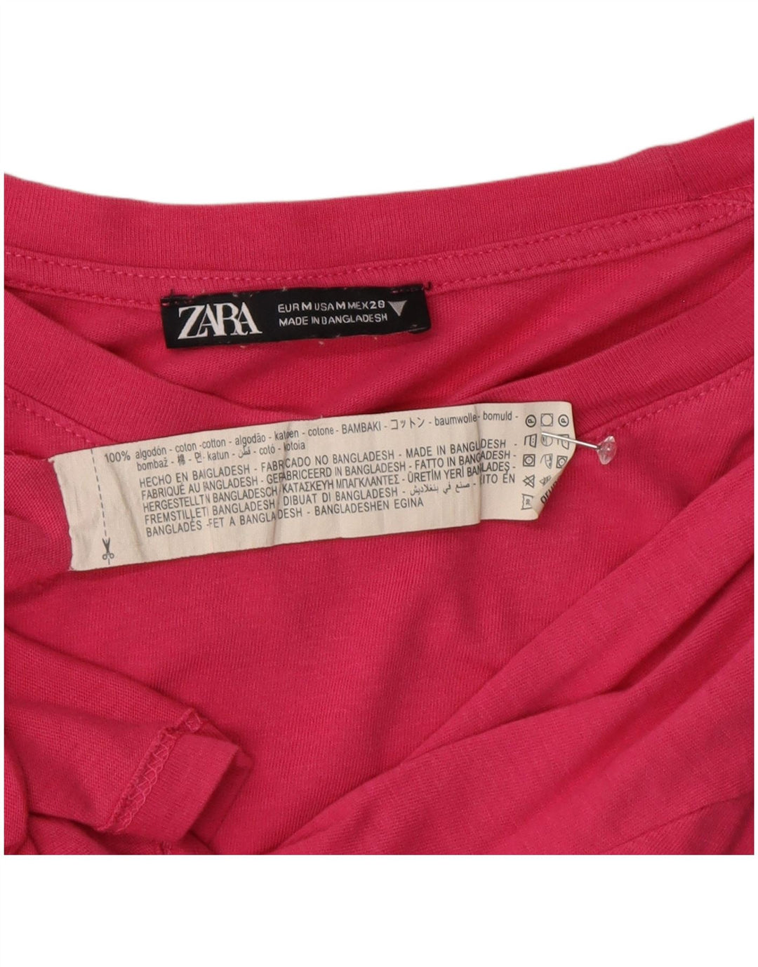 Женская футболка Zara Top UK 14, хлопковый средний розовый цвет