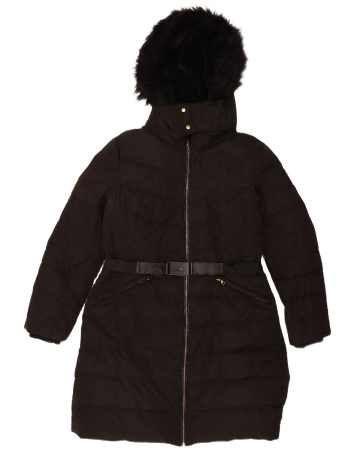 Женское стеганое пальто с капюшоном Zara UK 20 2XL, черный полиэстер