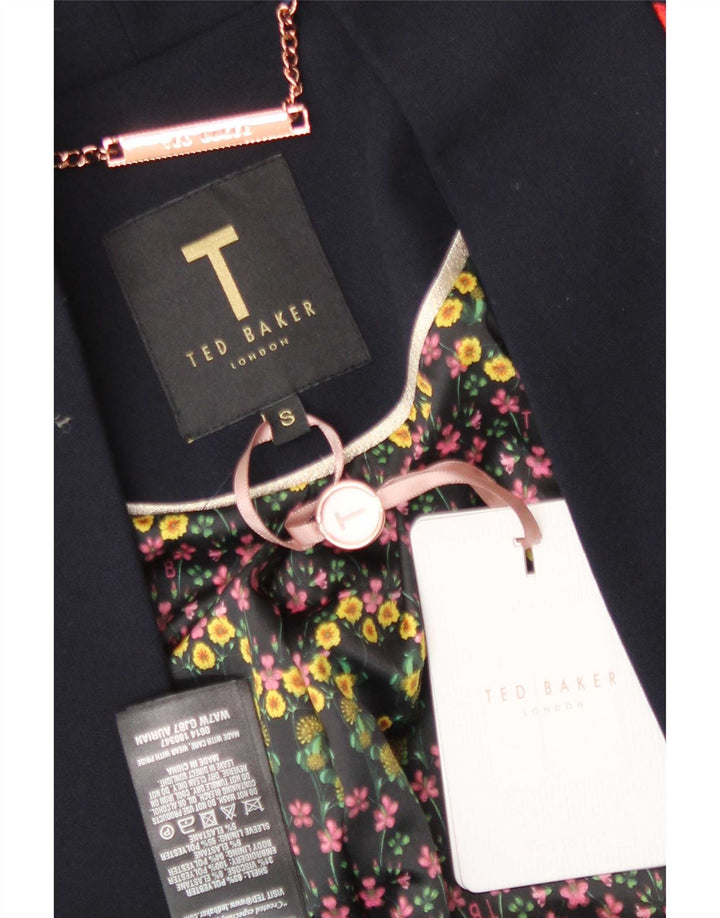 Женское пальто оверсайз с рукавами 3/4 Ted Baker UK 10, маленькое темно-синее с цветочным принтом