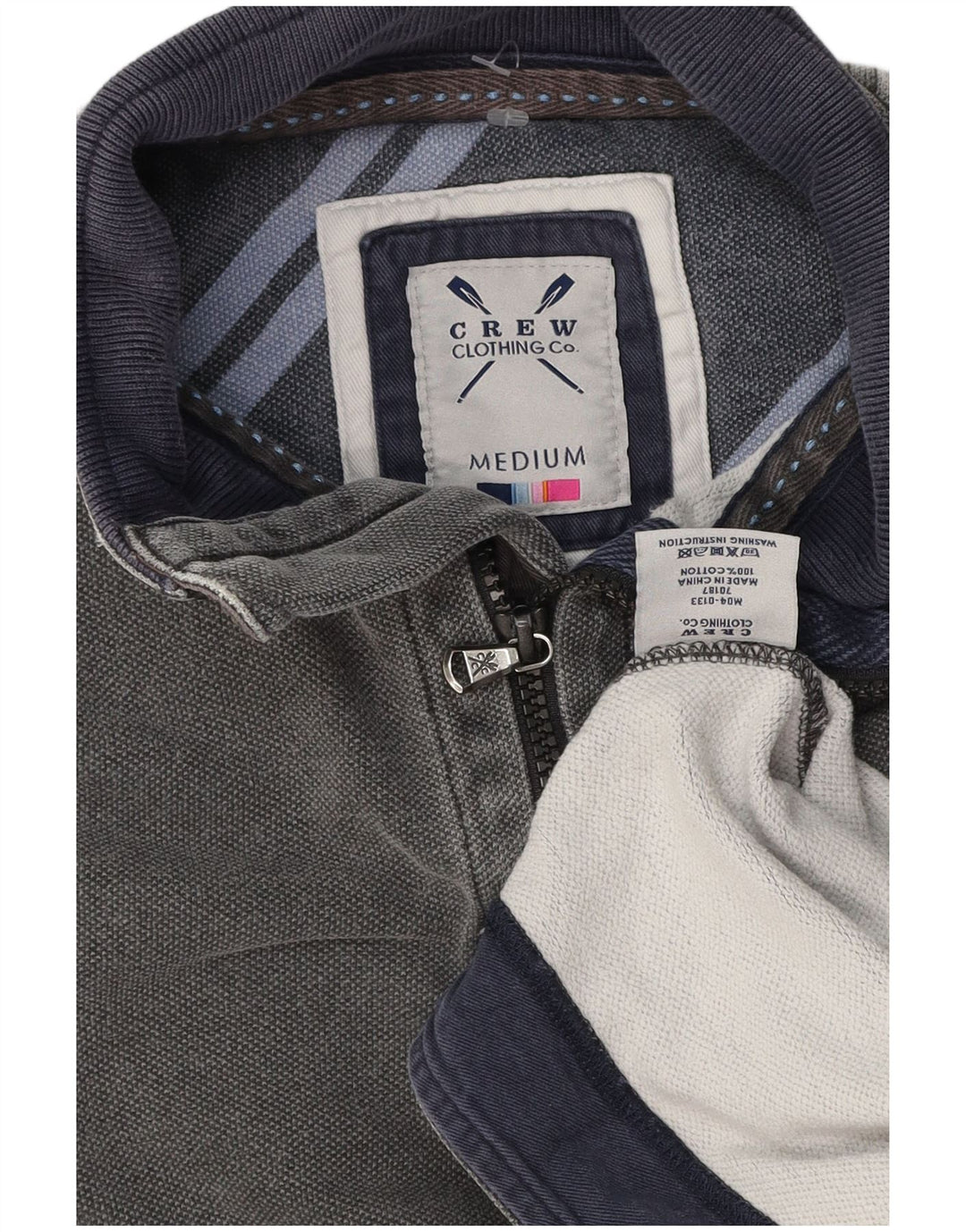 Crew Clothing Мужской свитшот с воротником на молнии, джемпер среднего серого цвета, хлопок