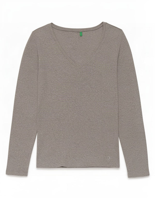 Benetton Womens Top Long Sleeve UK 12 Medium Grey Cotton