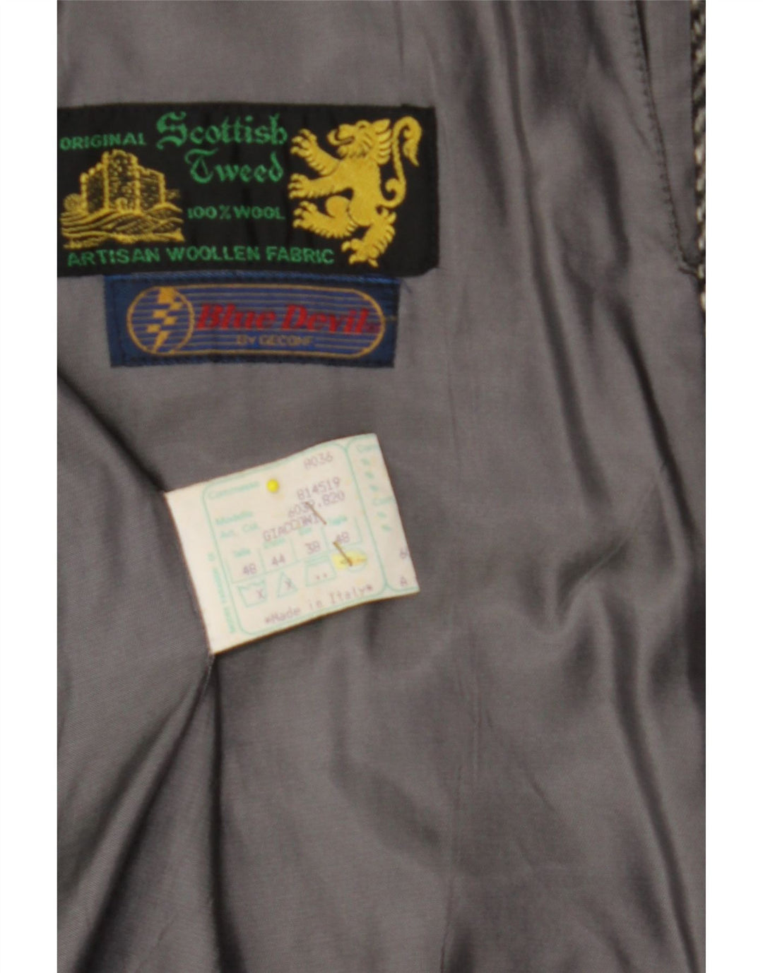 Мужское пальто BLUE DEVIL UK 38, шерсть среднего серого цвета с узором «елочка»