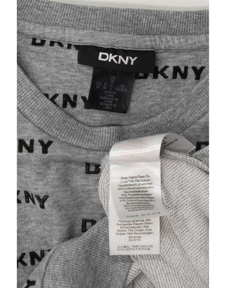 Женский укороченный свитшот с рисунком Dkny, хлопковый джемпер, Великобритания 14, средний серый цвет
