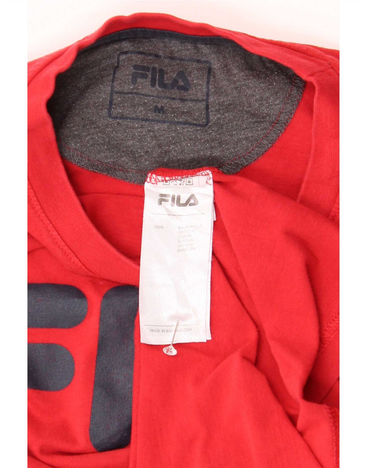 Мужская футболка с рисунком Fila, хлопковый топ среднего красного цвета