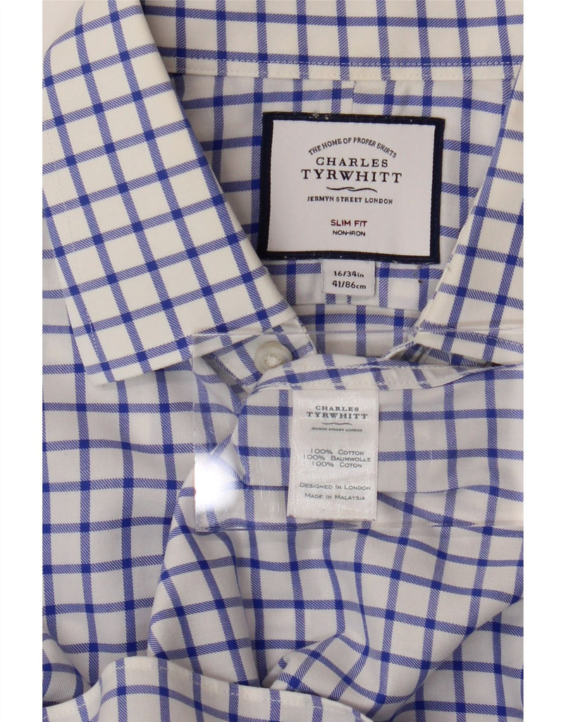 CHARLES TYRWHITT Mens Slim Fit Flannel Shirt Size 16 41 Large Blue Check Vintage Charles Tyrwhitt and Second-Hand Charles Tyrwhitt from Messina Hembry 