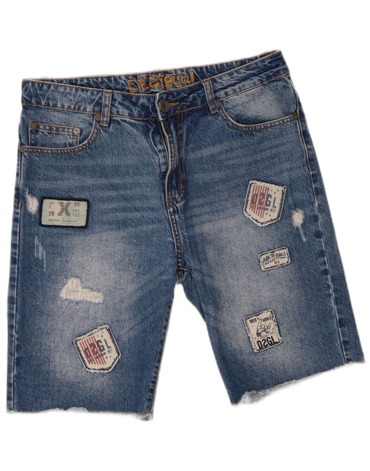 Мужские джинсовые шорты Desigual W30 среднего синего цвета в стиле пэчворк, хлопок
