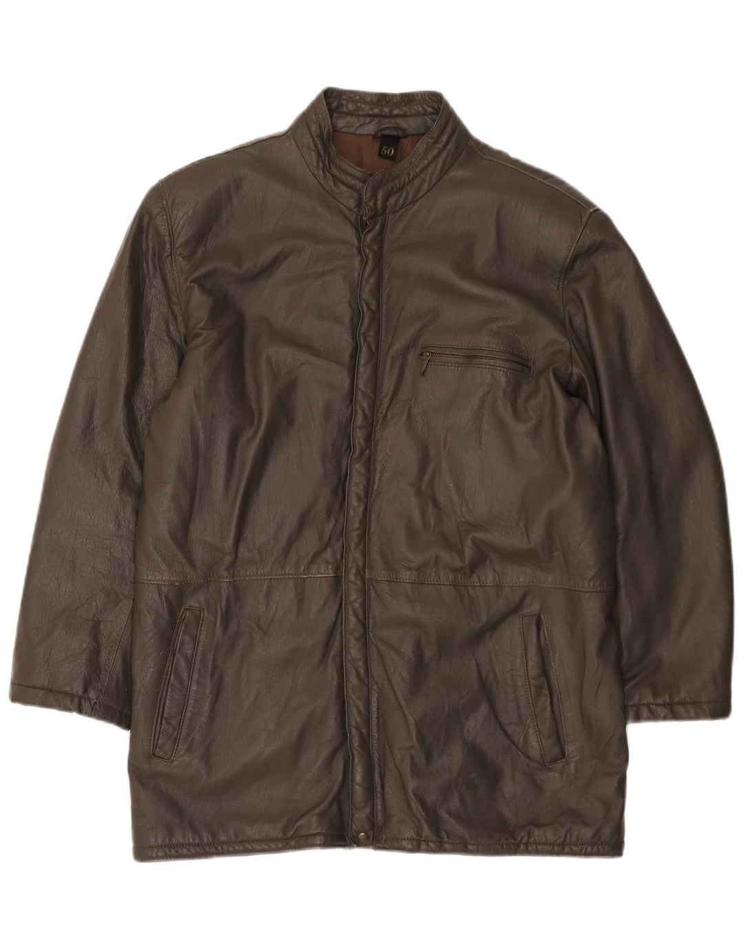 Винтажная мужская кожаная куртка IT 50 большая коричневая