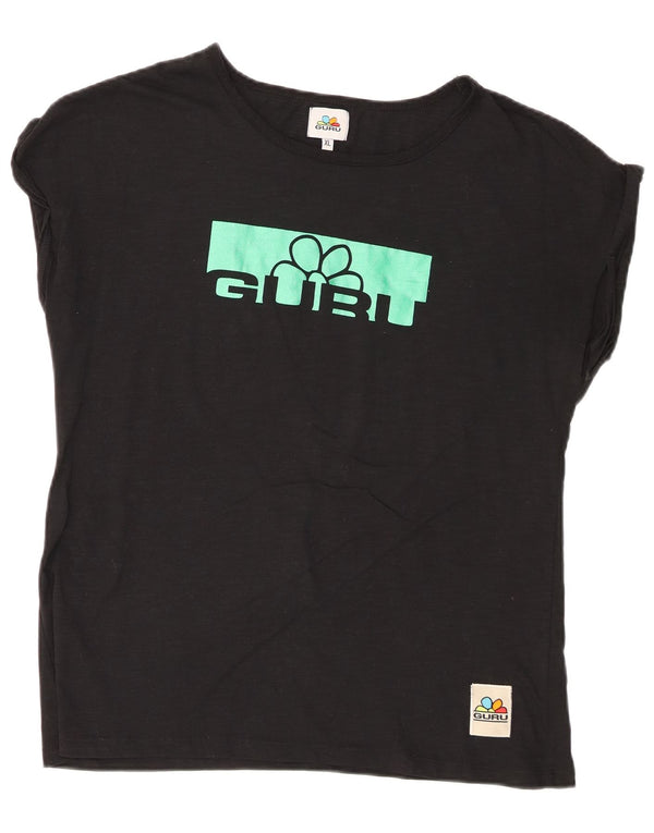 Женская футболка с рисунком Guru Top UK 18 XL, черный хлопок