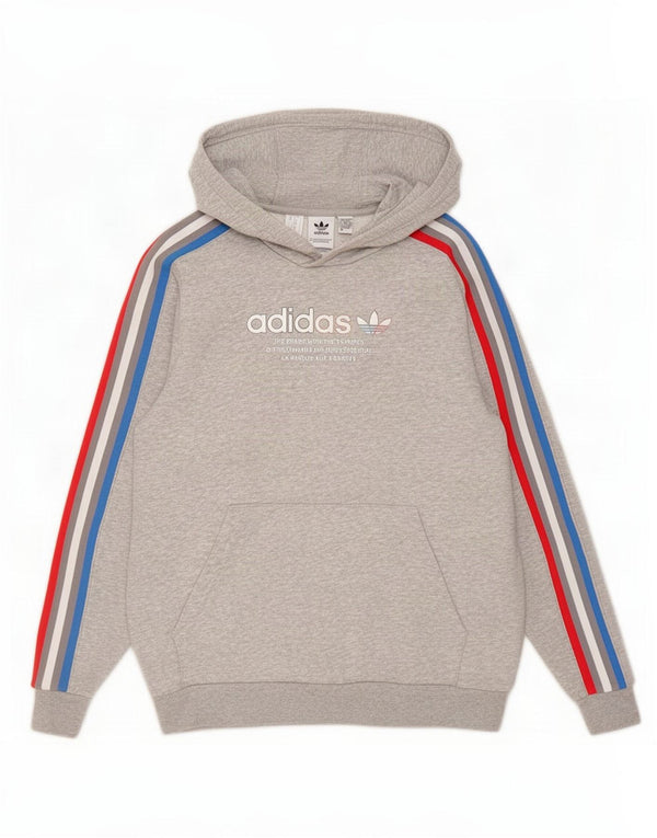 Джемпер с капюшоном Adidas для мальчиков 13-14 лет, серый хлопок с крапинками