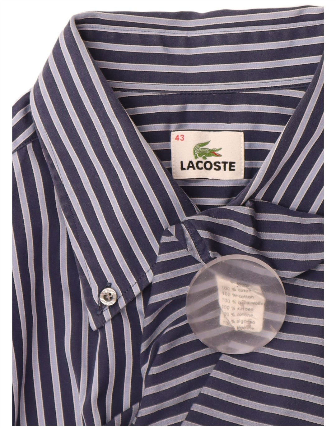 LACOSTE Мужская рубашка с коротким рукавом, размер 43 XL, темно-синяя, хлопковая в тонкую полоску