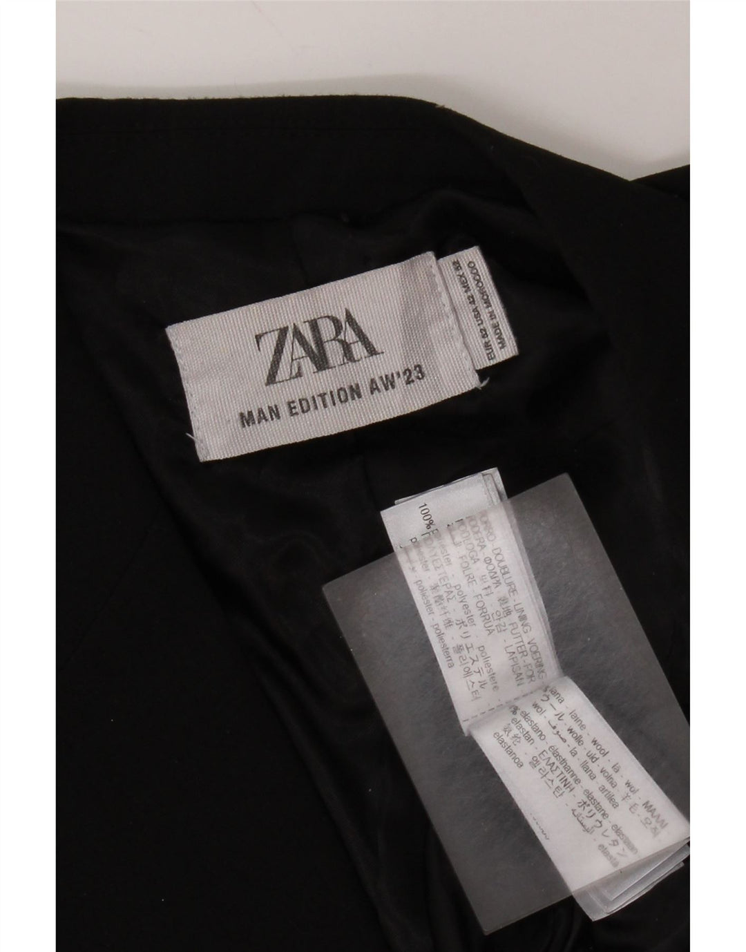 Мужской двубортный пиджак Zara EU 52, большой черный шерстяной пиджак