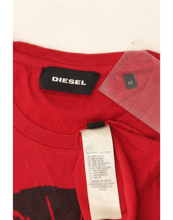 Мужская футболка с рисунком Diesel, хлопковый топ среднего красного цвета